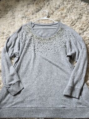 torrid Light Gray Jeweled Crewneck Sweater